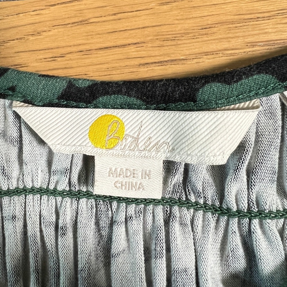 Boden Floral Smocked Dress Sz 12 Green Black Midi Long Sleeve Boho Cottage - Picture 5 of 8